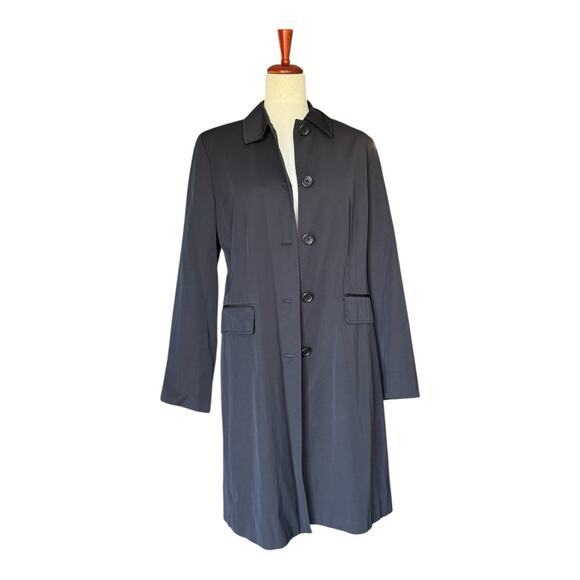 Banana Republic Timeless Black Button Front Lined Trench Coat Rain Jacket Large - Picture 3 of 11